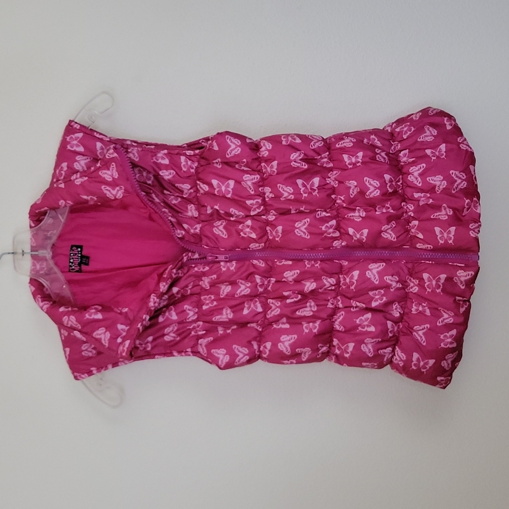 Sparkle Pink Butterfly Print Puffy Vest XL